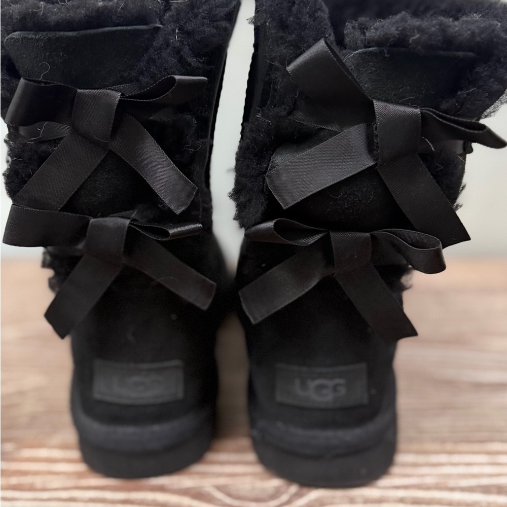 UGG Black Bow-Back Shearling Mid-Calf Boots